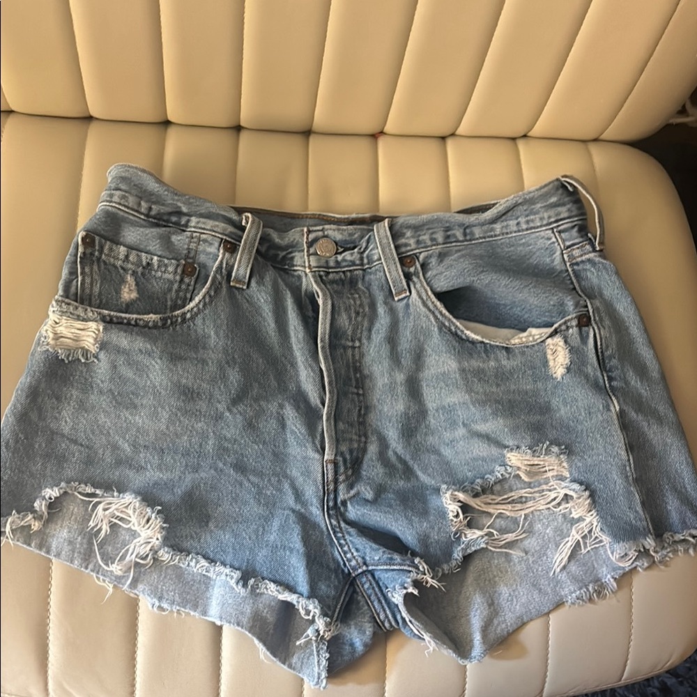 Levi's Light Blue Distressed Jean Shorts